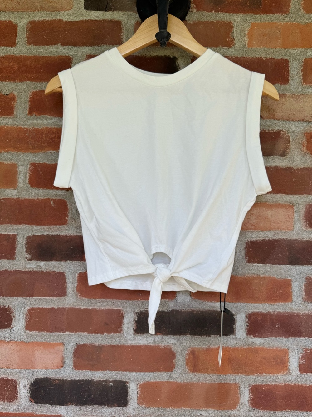 Commense White Cotton Tie Front Crop Top Cap Sleeve NWT Size S